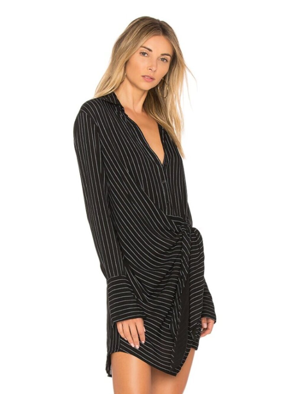 NWOT L'Academie Tie Waist Pinstripe Mini Dress Black White Size Medium